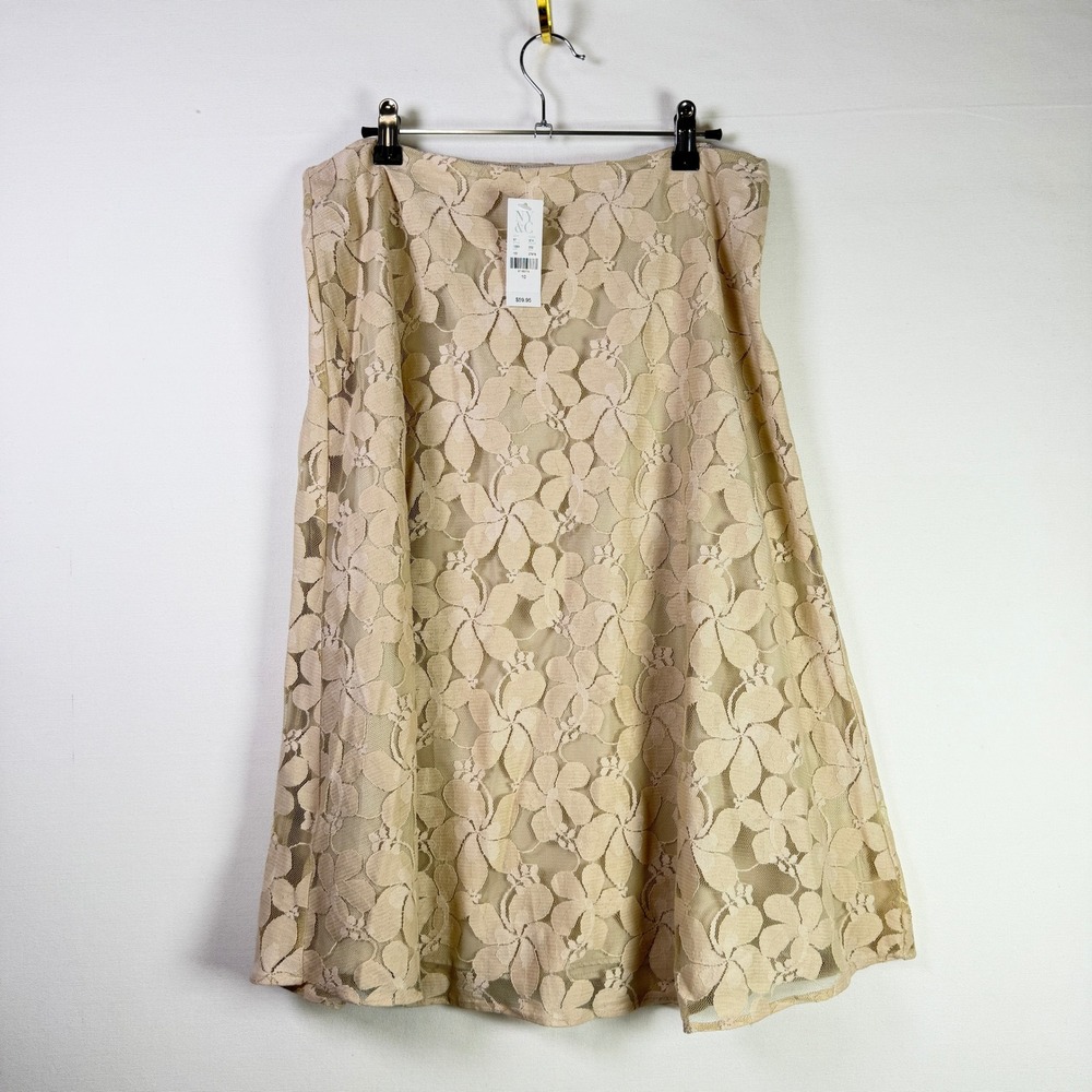 NEW YORK & COMPANY Beige Floral Lace A-Line Skirt 10